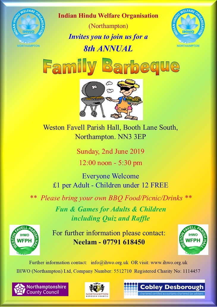 IHWO presents Annual family barbeque on Sunday June 2nd 2019 at weston favell parish hall